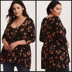 Floral Print Button Front Babydoll Top